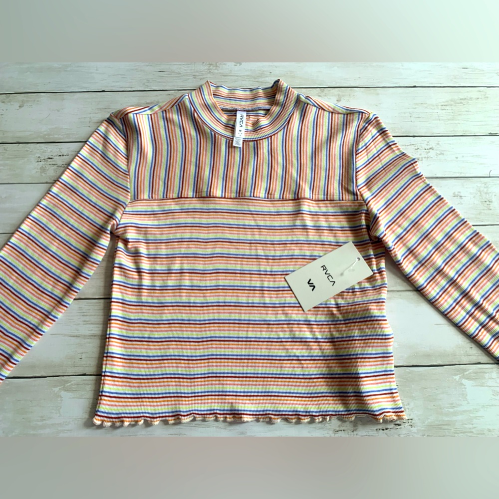 RVCA Surf Girl's Stripe Sweater M 10 Medium Multi Color Stripes Long Sleeve